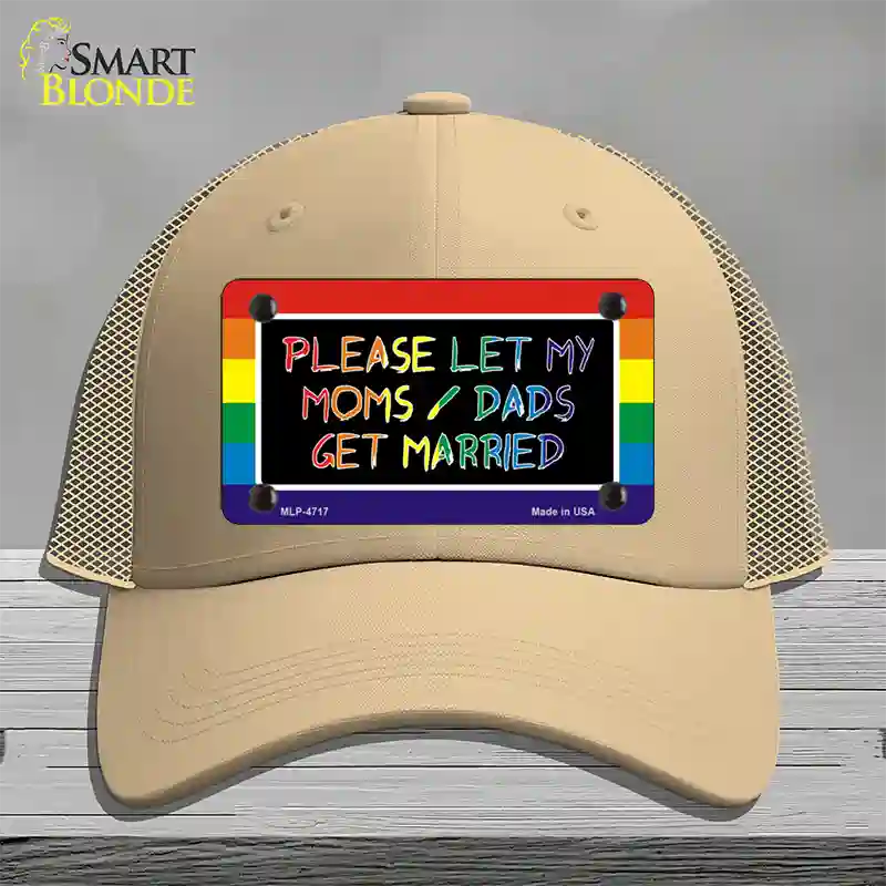 Please Let My Moms And Dads Novelty License Plate Hat Mesh / Khaki