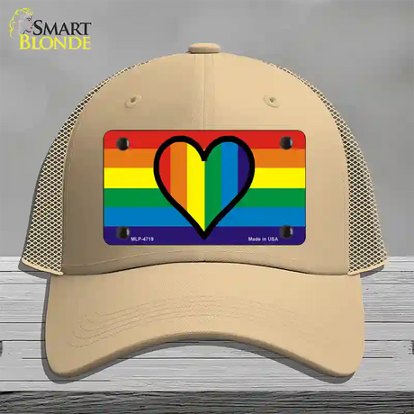 Rainbow Heart Novelty License Plate Hat Mesh / Khaki