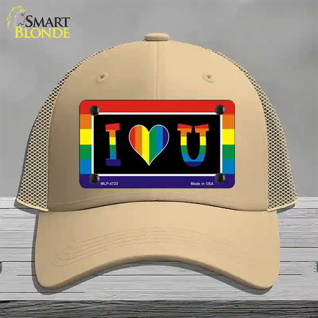 I Love U Novelty License Plate Hat Mesh / Khaki