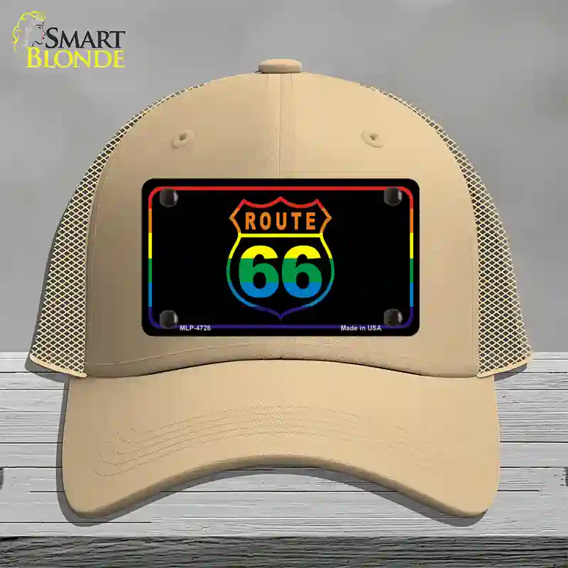 Route 66 Rainbow Flag Novelty License Plate Hat Mesh / Khaki