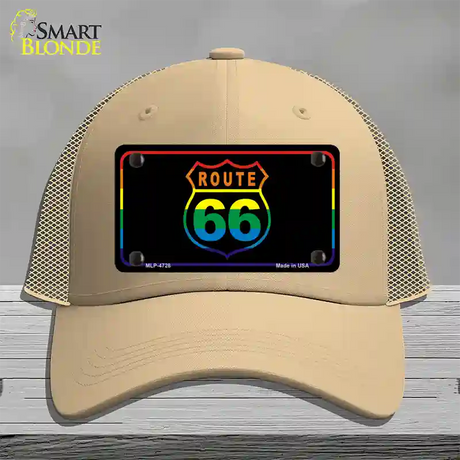 Route 66 Rainbow Flag Novelty License Plate Hat Mesh / Khaki