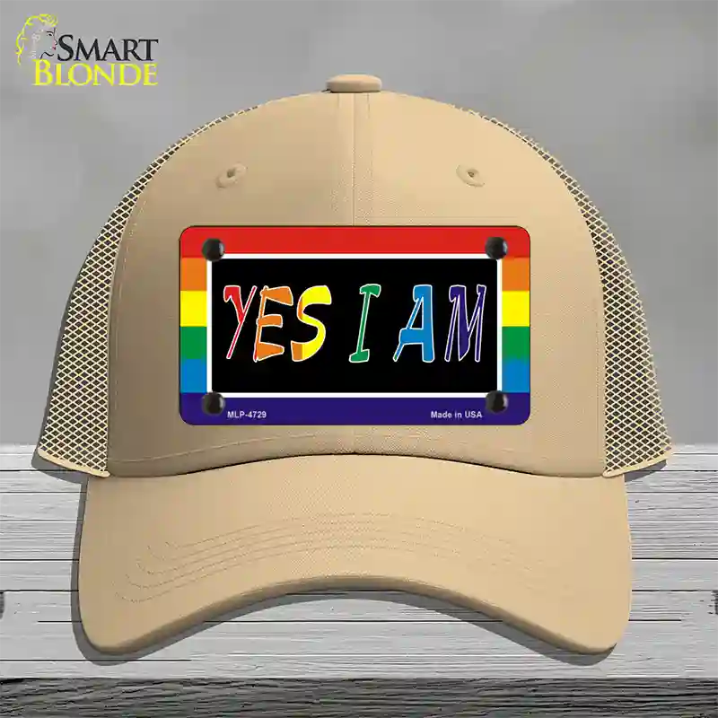 Yes I Am Novelty License Plate Hat Mesh / Khaki