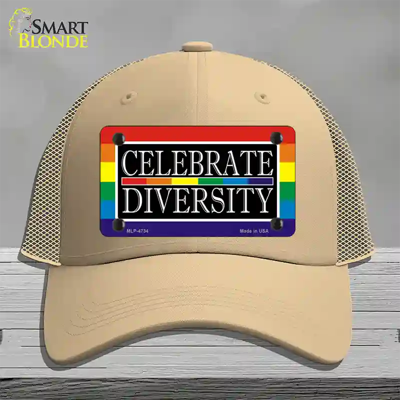 Celebrate Diversity Novelty License Plate Hat Mesh / Khaki