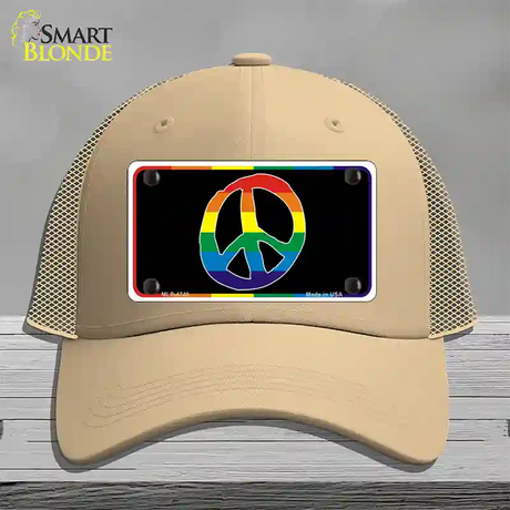 Peace Sign Novelty License Plate Hat Mesh / Khaki