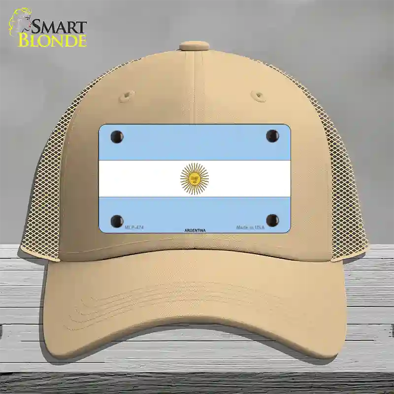 Argentina Flag Novelty License Plate Hat Mesh / Khaki