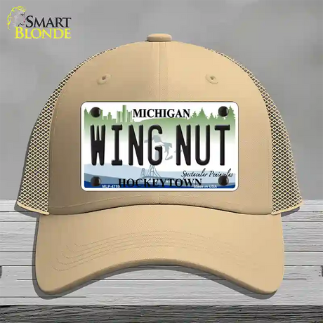 Wing Nut Michigan State Novelty License Plate Hat Mesh / Khaki