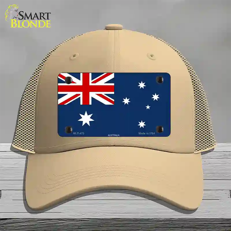 Australia Flag Novelty License Plate Hat Mesh / Khaki