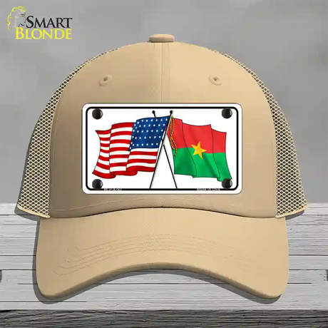 United States Burkina Faso Crossed Flags Novelty License Plate Hat Sign Mesh / Khaki