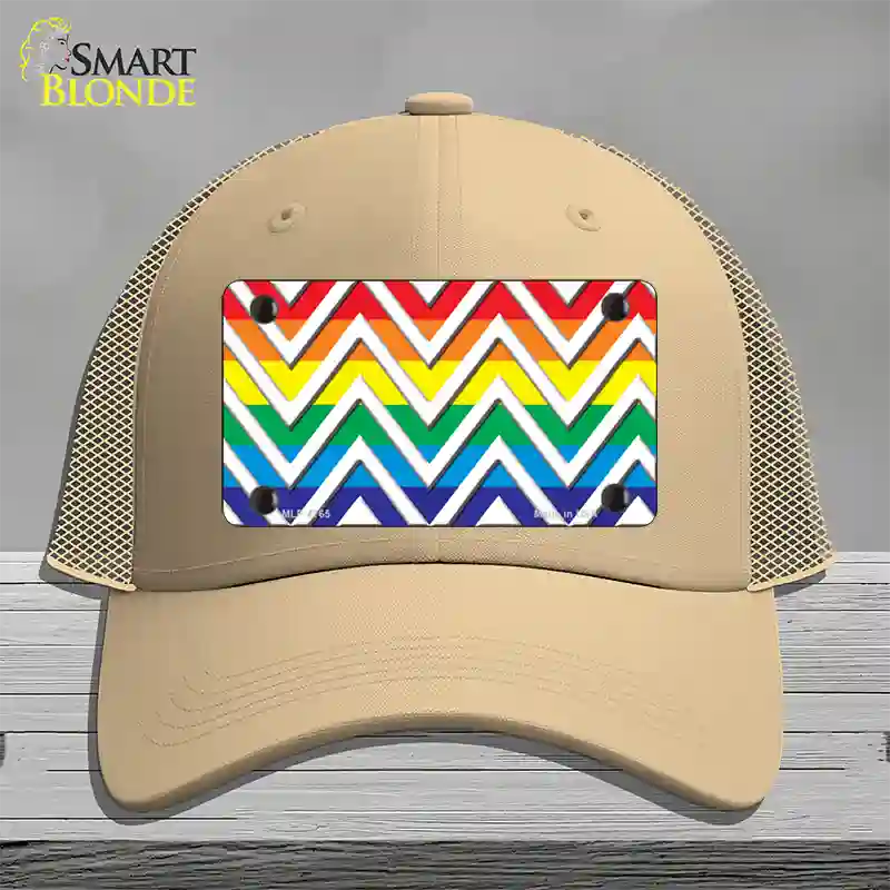 Rainbow White Chevron Novelty License Plate Hat Mesh / Khaki