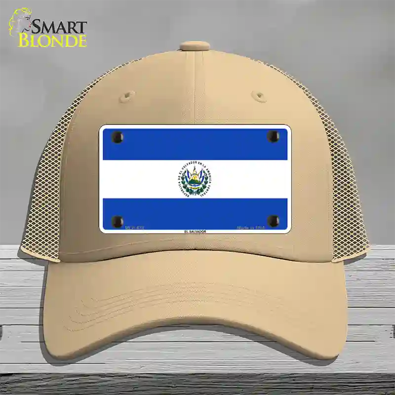 El Salvador Flag Novelty License Plate Hat Mesh / Khaki