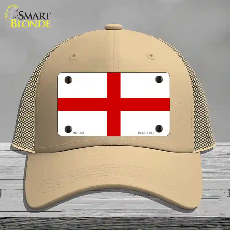 England Flag Novelty License Plate Hat Mesh / Khaki