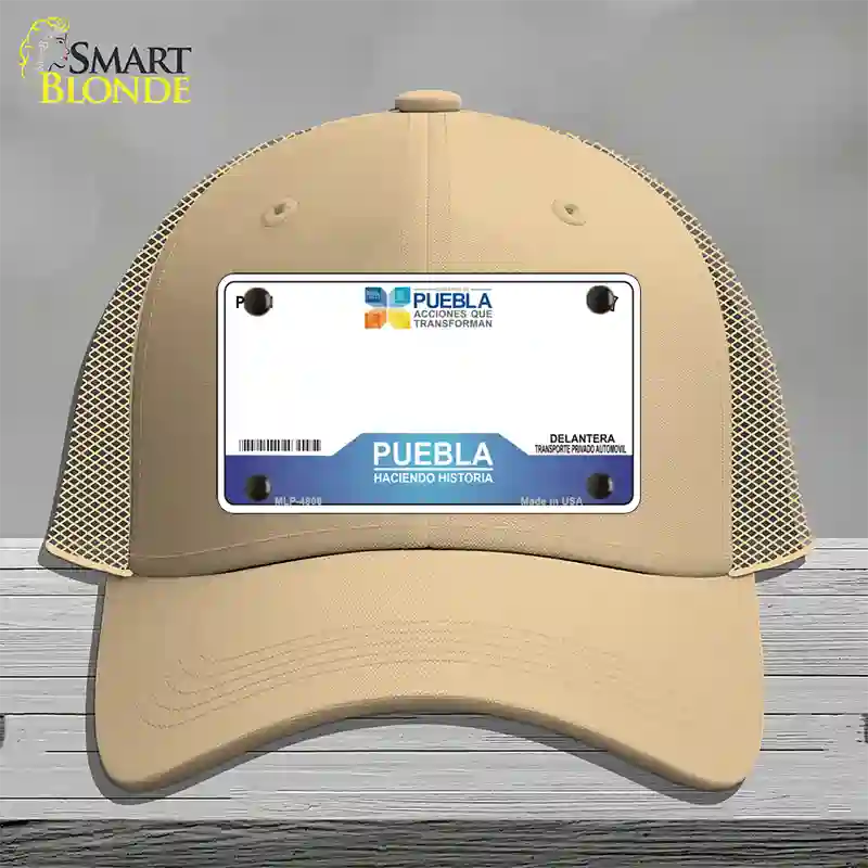 Puebla Mexico Novelty License Plate Hat Mesh / Khaki