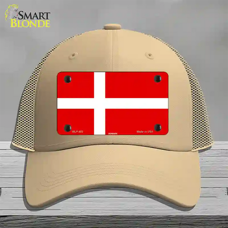 Denmark Flag Novelty License Plate Hat Mesh / Khaki