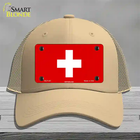 Switzerland Flag Novelty License Plate Hat Mesh / Khaki