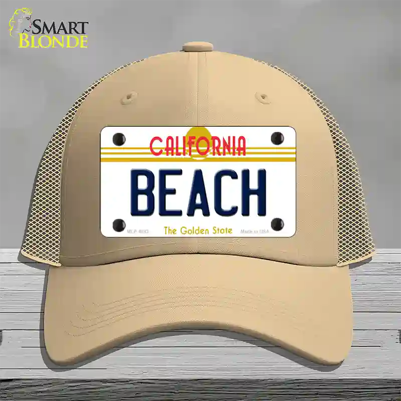 Beach California Novelty License Plate Hat Mesh / Khaki