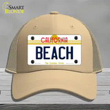 Beach California Novelty License Plate Hat Mesh / Khaki