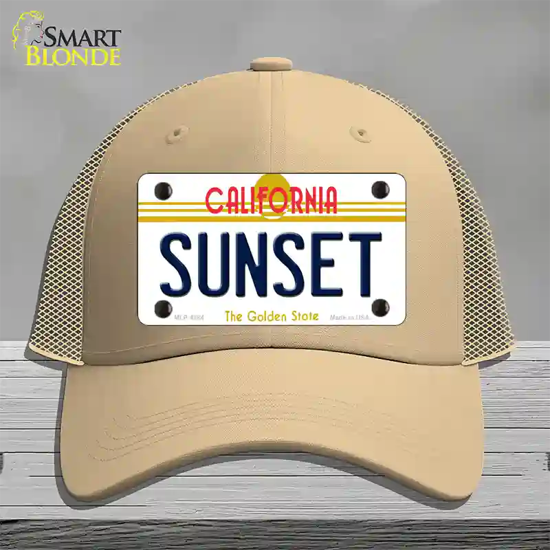 Sunset California Novelty License Plate Hat Mesh / Khaki