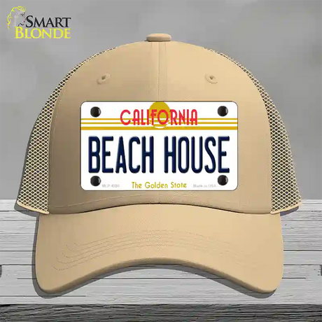 Beach House California Novelty License Plate Hat Mesh / Khaki