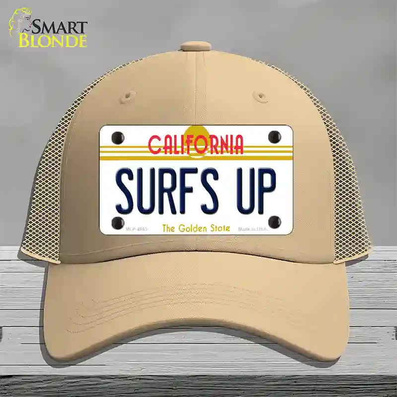 Surfs Up California Novelty License Plate Hat Mesh / Khaki