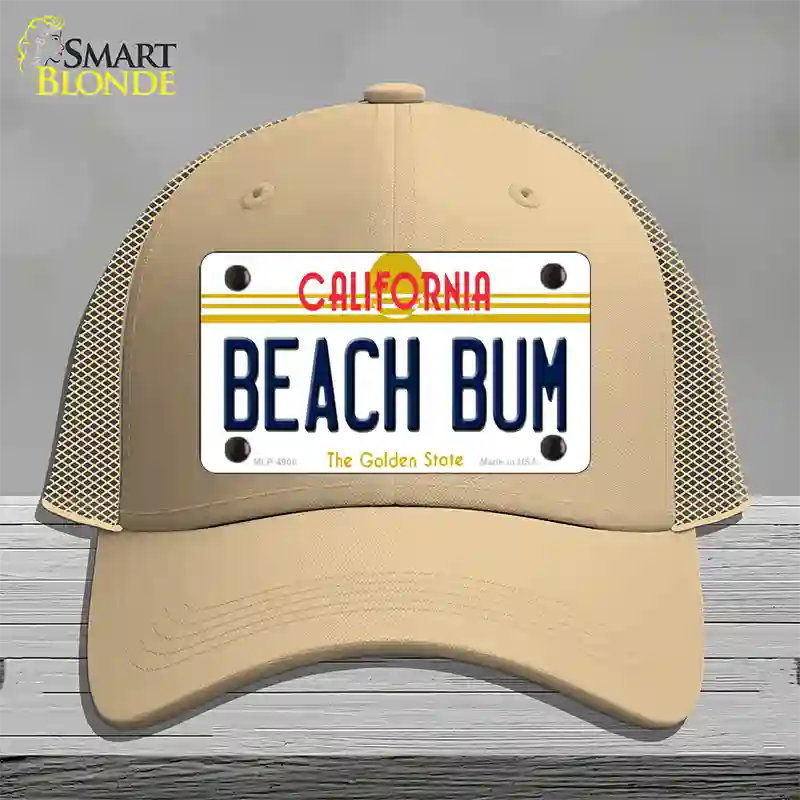 Beach Bum California Novelty License Plate Hat Mesh / Khaki