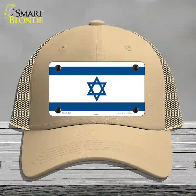 Israel Flag Novelty License Plate Hat Mesh / Khaki