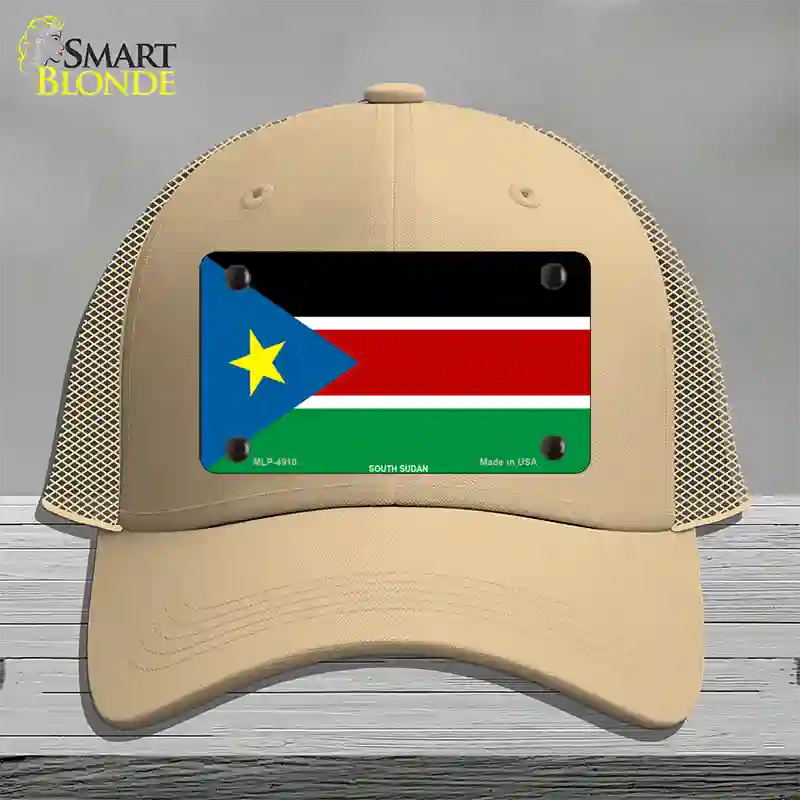 South Sudan Flag Novelty License Plate Hat Mesh / Khaki