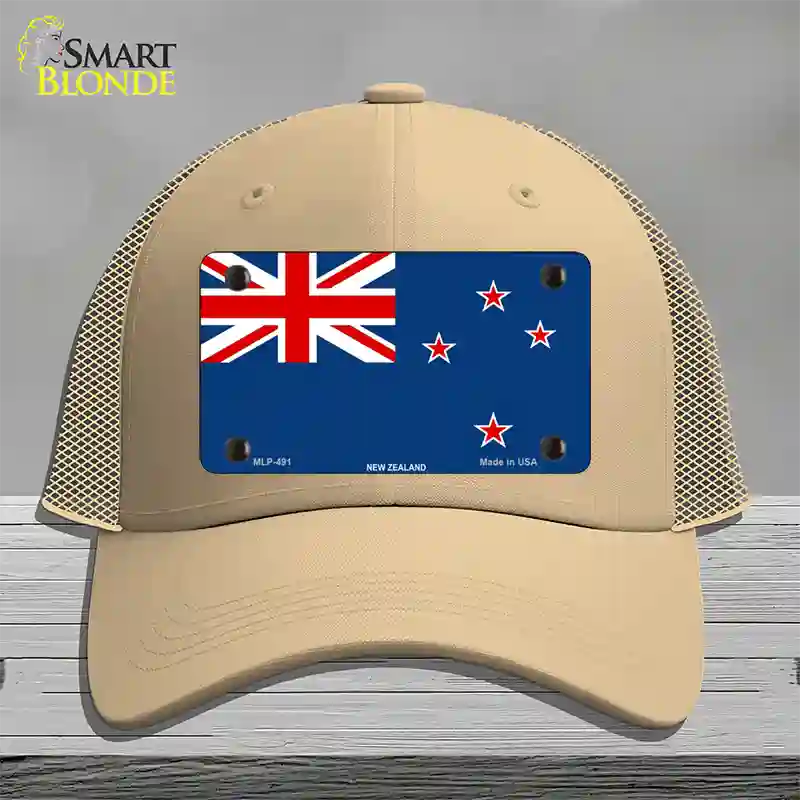 New Zealand Flag Novelty License Plate Hat Mesh / Khaki