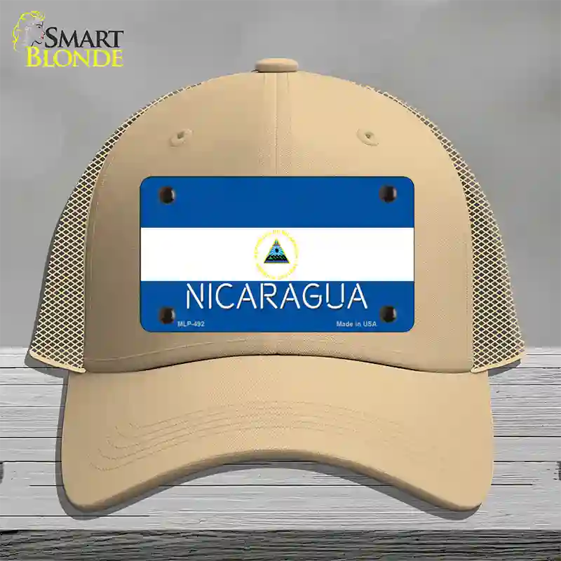 Nicaragua Flag Novelty License Plate Hat Mesh / Khaki