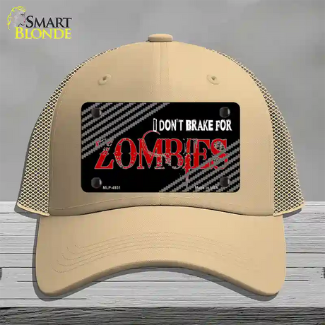 Dont Brake For Zombies Novelty License Plate Hat Mesh / Khaki