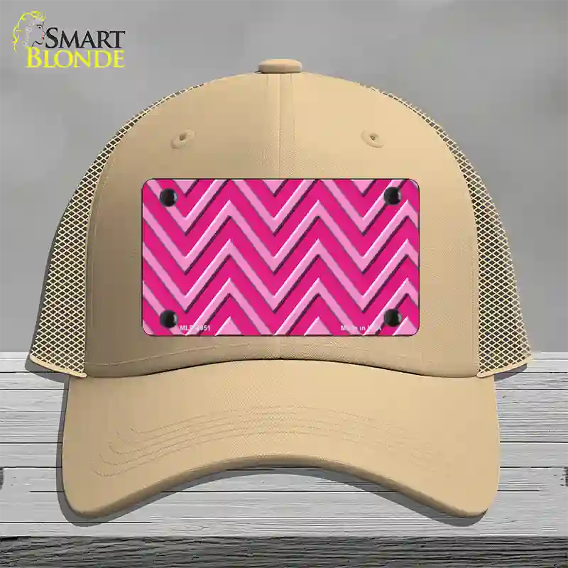 Pink Light Pink Large Chevron Novelty License Plate Hat Mesh / Khaki