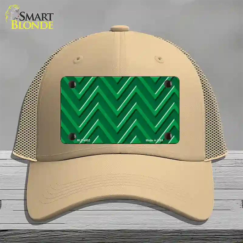 Green Light Green Large Chevron Novelty License Plate Hat Mesh / Khaki