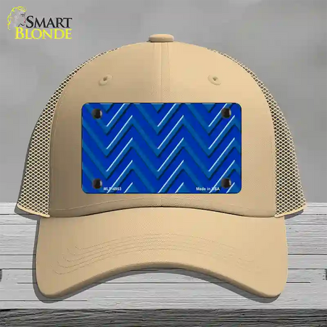 Blue Light Blue Large Chevron Novelty License Plate Hat Mesh / Khaki