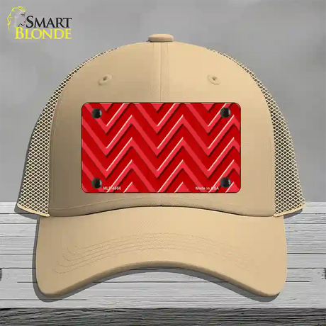 Red Light Red Large Chevron Novelty License Plate Hat Mesh / Khaki