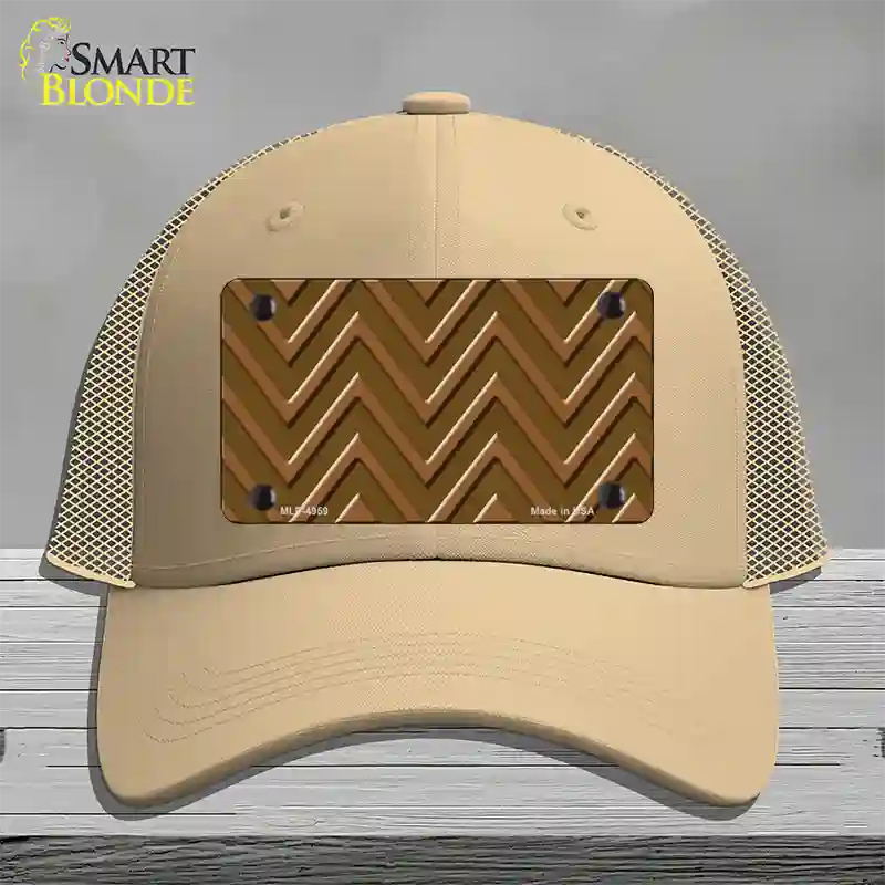 Brown Light Brown Large Chevron Novelty License Plate Hat Mesh / Khaki