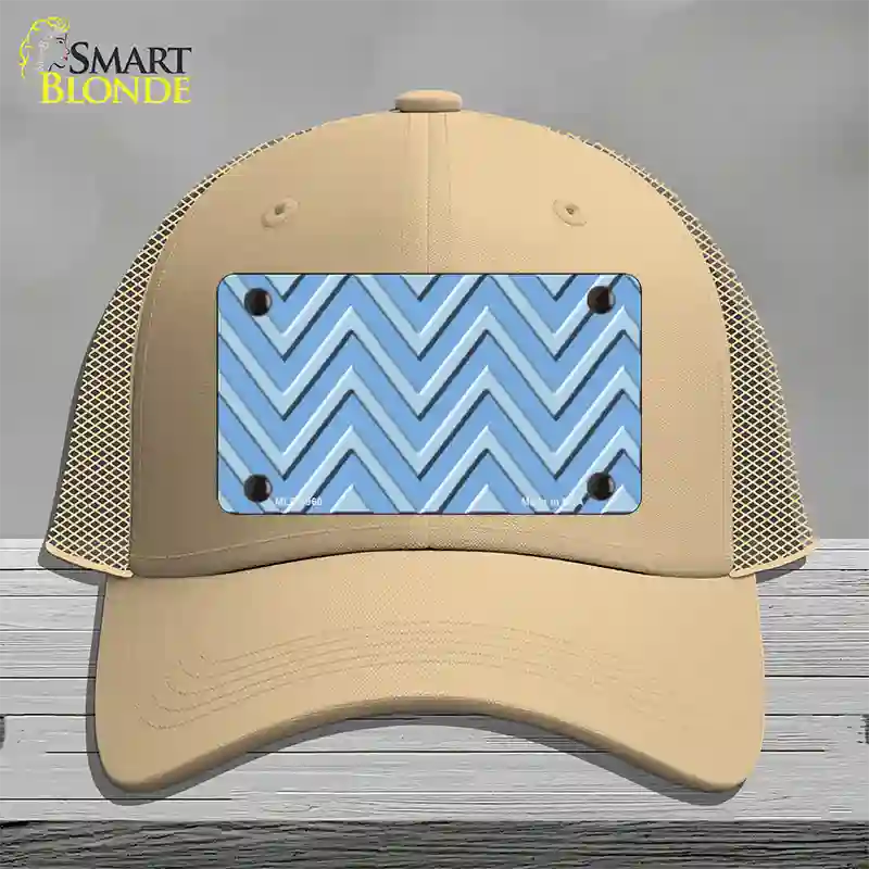 Light Blue Lighter Blue Large Chevron Novelty License Plate Hat Mesh / Khaki