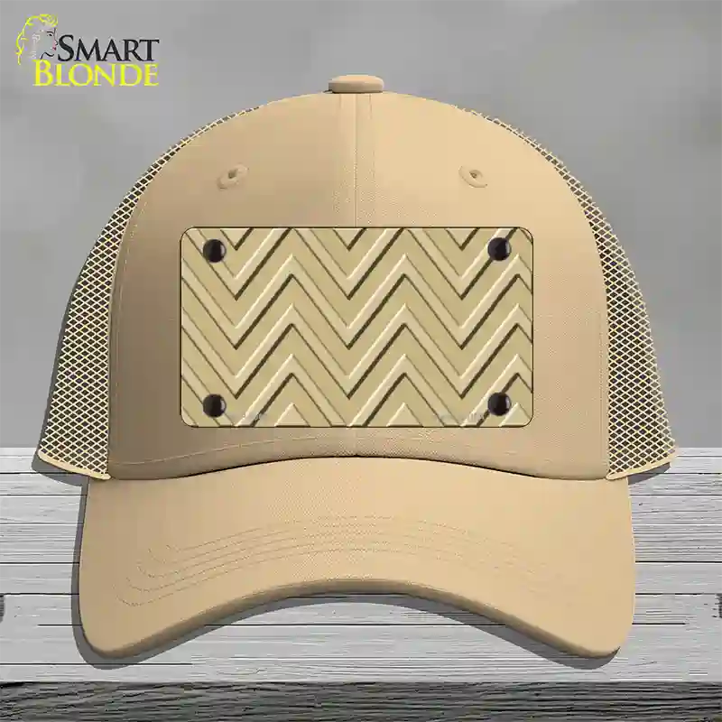 Gold Light Gold Large Chevron Novelty License Plate Hat Mesh / Khaki