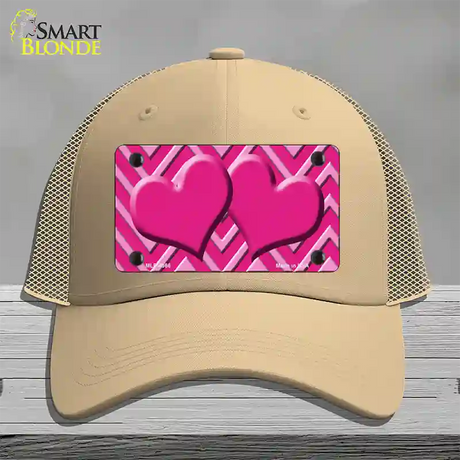 Pink Light Pink Heart Large Chevron Novelty License Plate Hat Mesh / Khaki