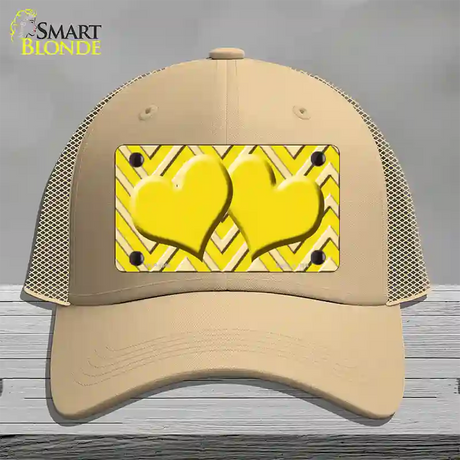 Yellow Light Yellow Heart Large Chevron Novelty License Plate Hat Mesh / Khaki