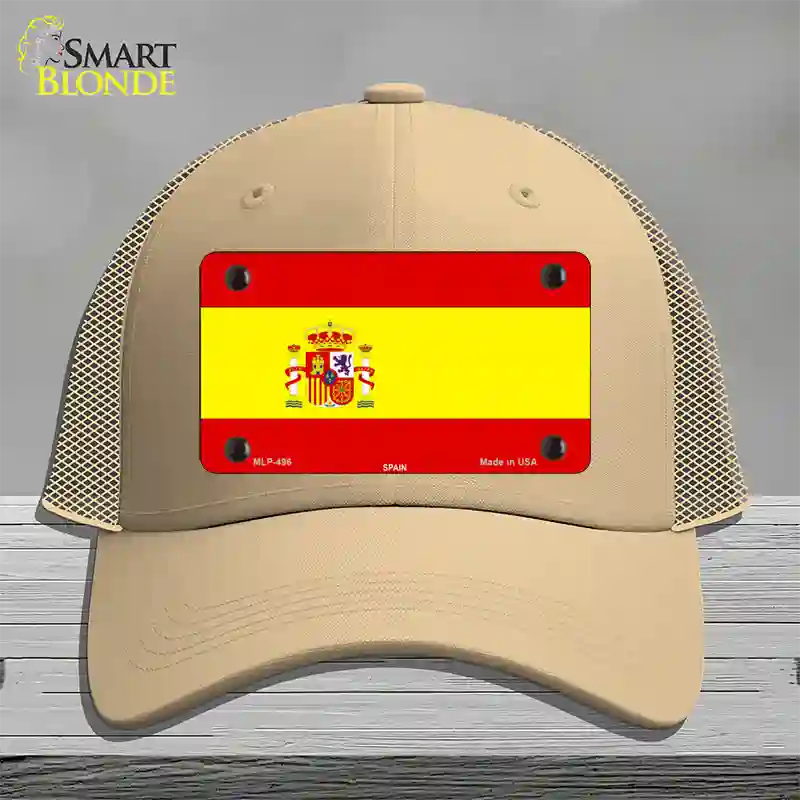 Spain Flag Novelty License Plate Hat Mesh / Khaki