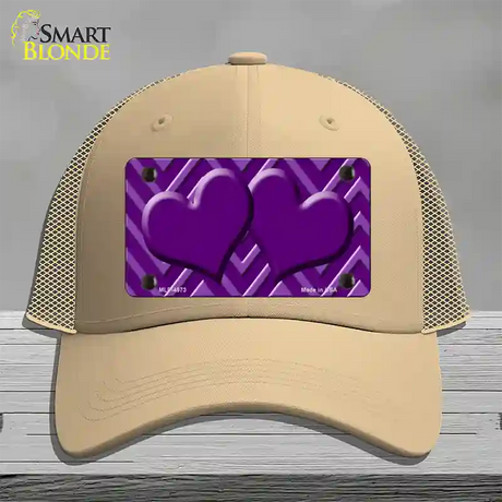 Purple Light Purple Heart Large Chevron Novelty License Plate Hat Mesh / Khaki