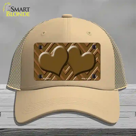 Brown Light Brown Heart Large Chevron Novelty License Plate Hat Mesh / Khaki