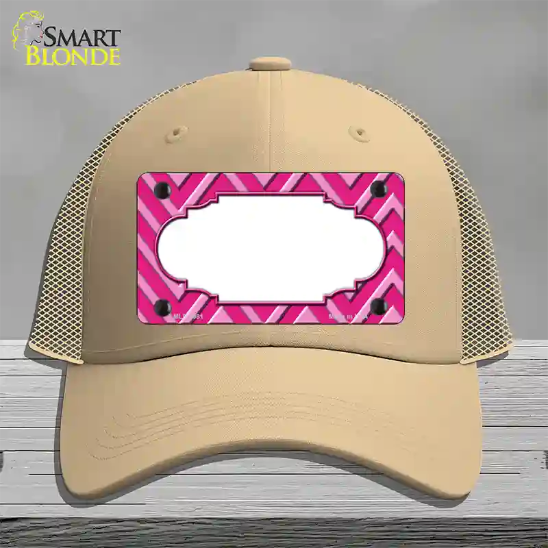 Pink Light Pink Scallop Large Chevron Novelty License Plate Hat Mesh / Khaki