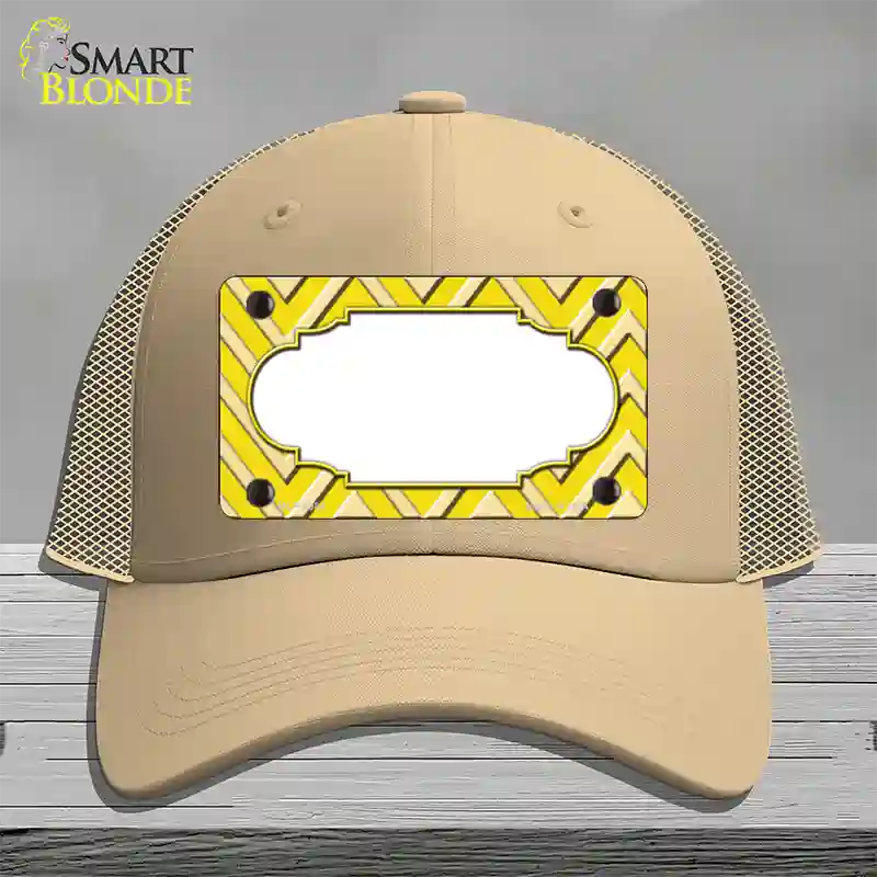 Yellow Light Yellow Scallop Large Chevron Novelty License Plate Hat Mesh / Khaki