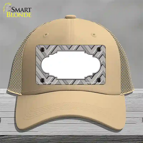 Grey Light Grey Scallop Large Chevron Novelty License Plate Hat Mesh / Khaki