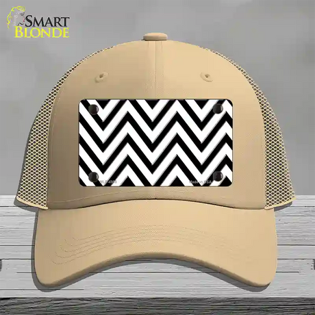 White Black Large Chevron Novelty License Plate Hat Mesh / Khaki