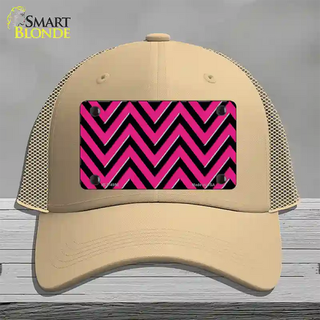 Pink Black Large Chevron Novelty License Plate Hat Mesh / Khaki