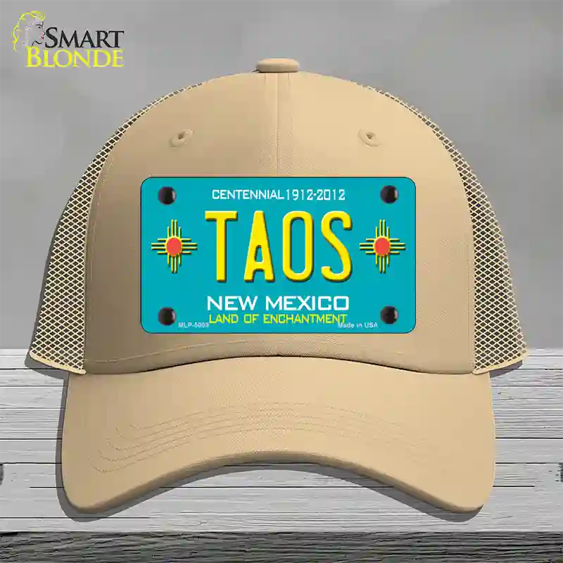 Taos Teal New Mexico Novelty License Plate Hat Mesh / Khaki