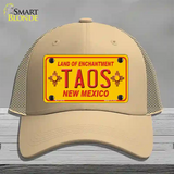 Taos Yellow New Mexico Novelty License Plate Hat Mesh / Khaki