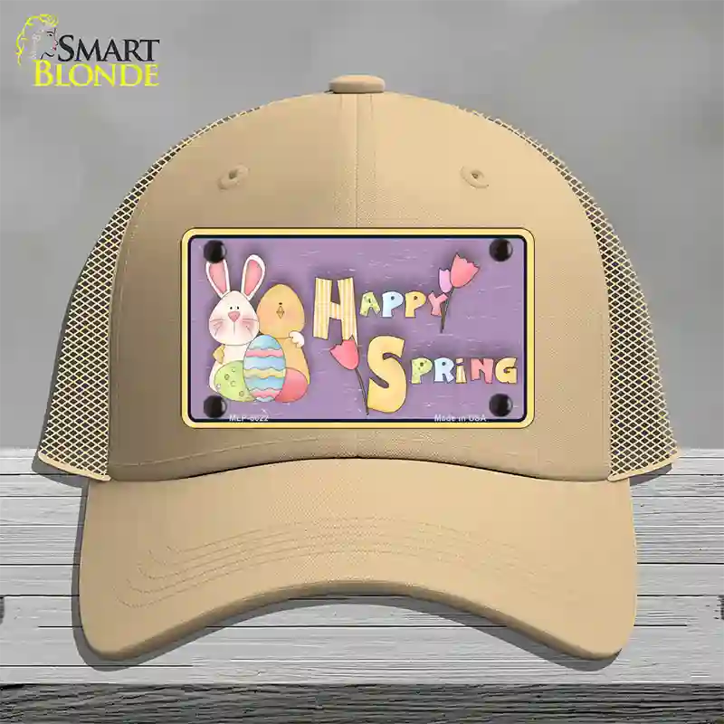 Happy Spring Yellow Novelty License Plate Hat Mesh / Khaki