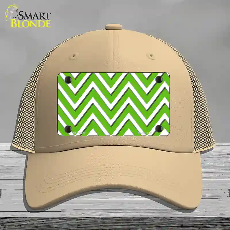 Kelly Green White Chevron Novelty License Plate Hat Mesh / Khaki